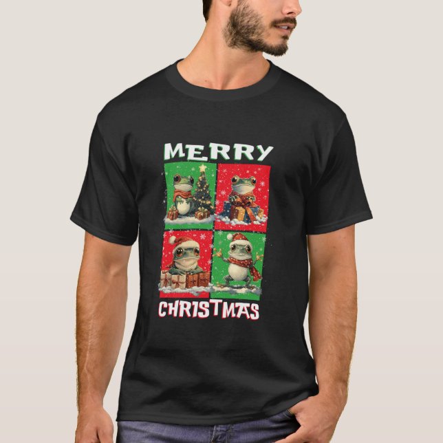 Cute Frog Santa Animals Lover Merry Christmas Tree T-Shirt (Front)