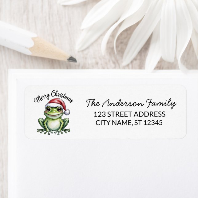 Cute Frog Santa Hat Christmas Return Address (Insitu)
