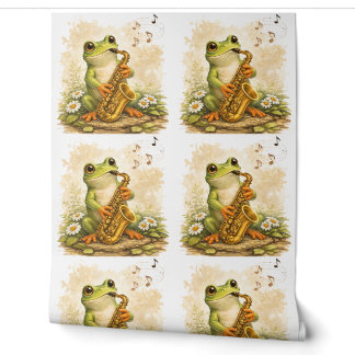 Cute Frog Saxophone Pattern Wallpaper Kids