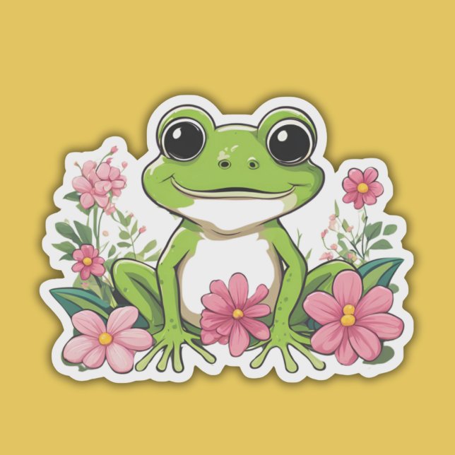 Cute Frog Sitting in Flowers Waterproof  (Creator Uploaded)