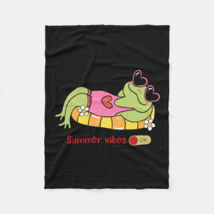 Cute Frog Summer Vibes On Pool Float Fleece Blanket
