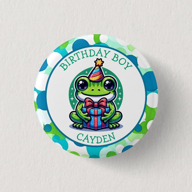 Cute Frog Themed Boy's Birthday Boy 3 Cm Round Badge (Front)