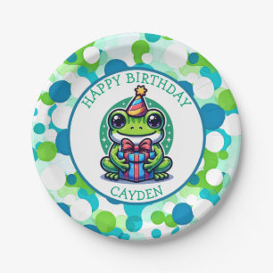 Cute Frog Themed Boy's Birthday Boy Paper Plate