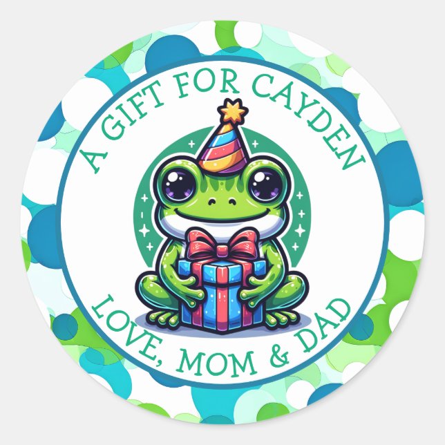 Cute Frog Themed Boy's Birthday Party Classic Round Sticker (Front)