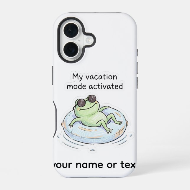 Cute Frog Vacation Mode Activated Funny Summer Tot iPhone 16 Case (Back)