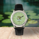 Cute Frog Watch with Numbers<br><div class="desc">A green watch with numbers,  an illustration of a cute frog on its pond and customisable text below! A nice gift for a birthday kid,  the numbers will allow him to learn the times more easily!</div>