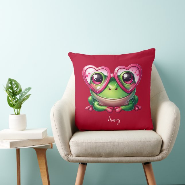 Cute Frog Wearing Oversized Heart Glasses Cushion (Chair)