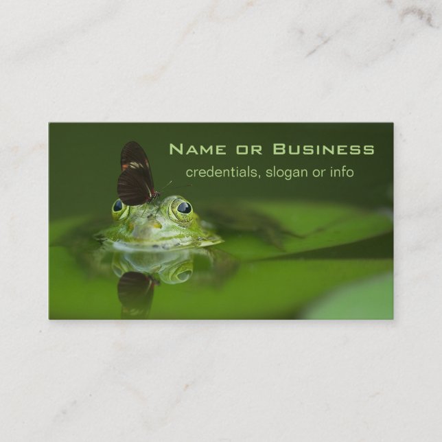 Cute frog with a Butterfly on his nose Business Card (Front)