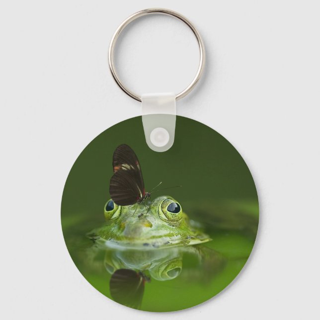 Cute frog with a Butterfly on his nose Key Ring (Front)
