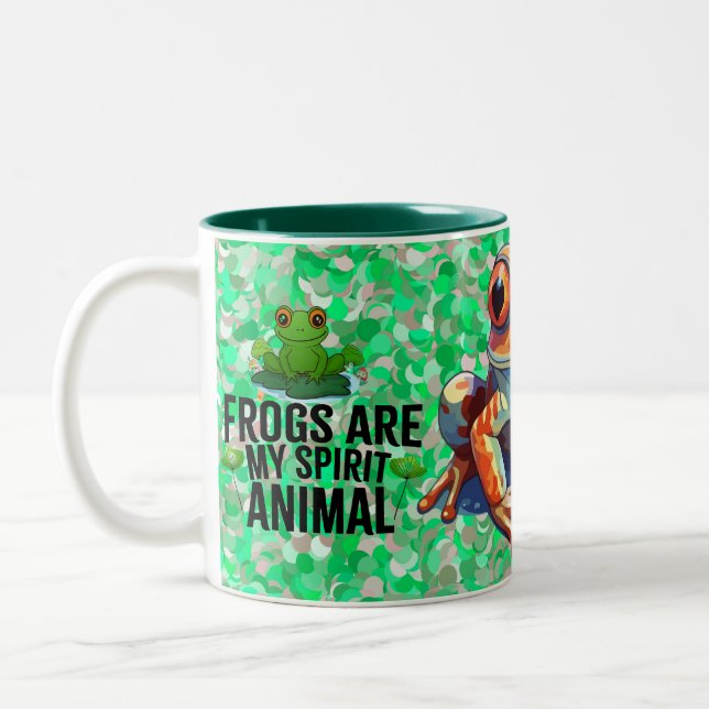 Cute Frog  with Cartoon Frog Design for Frog Lover Two-Tone Coffee Mug (Left)