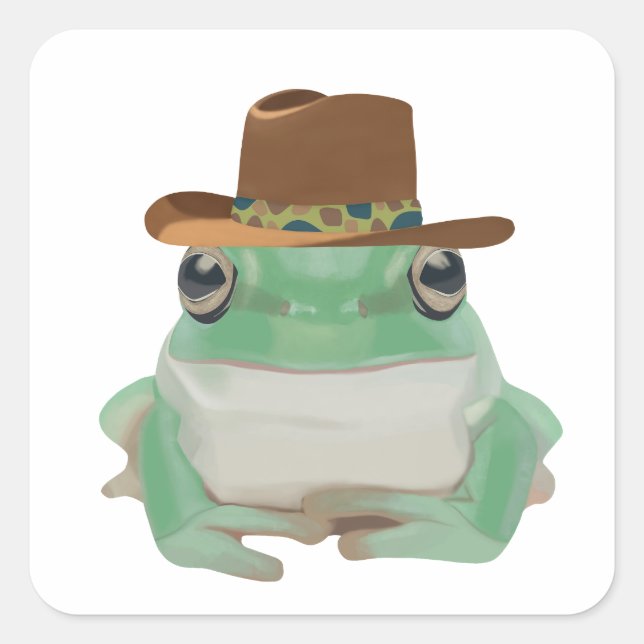 Cute Frog With Cowboy Hat Square Sticker (Front)