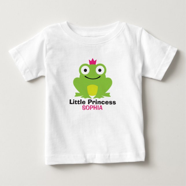 Cute frog with crown and personalised baby name T-Shirt (Front)