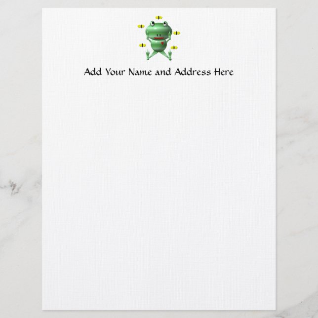 Cute Frog with Flies Letterhead Template (Front)