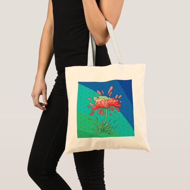 Cute Frog with Flower Petals Tote Bag (Front (Product))