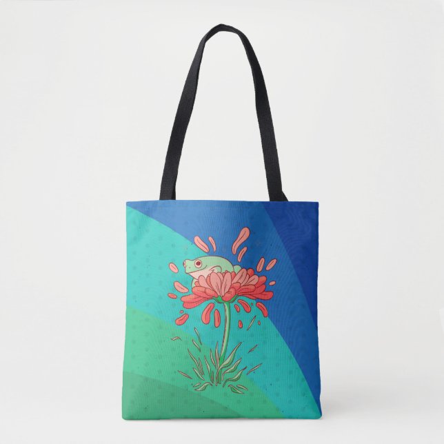 Cute Frog with Flower Petals Tote Bag (Front)