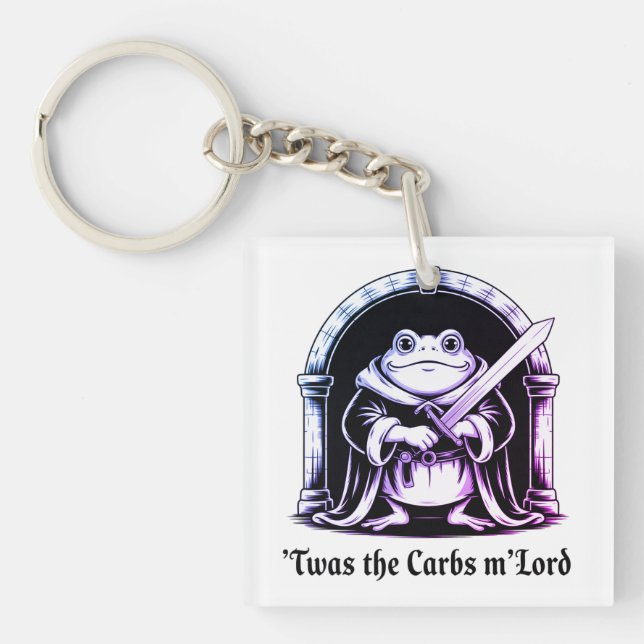  Cute Frog with Sword Carbs Joke Design Key Ring (Front)