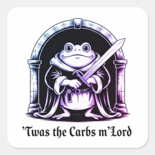 Cute Frog with Sword Carbs Joke Design Square Sticker