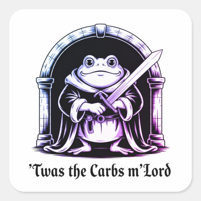  Cute Frog with Sword Carbs Joke Design Square Sticker (Front)