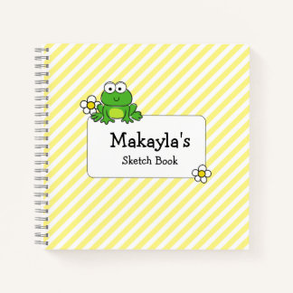 Cute Frog Yellow and White Stripe Spiral Notebook