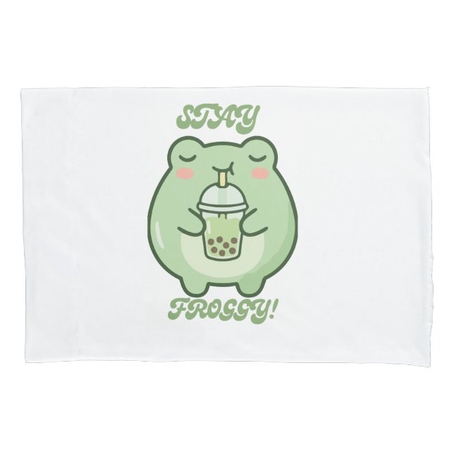 Cute Froggy Bubble Tea Pillow Cover – Kawaii Frog  (Front)