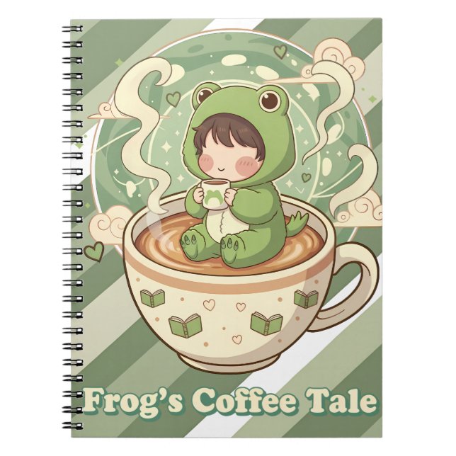 Cute Froggy Coffee Tale Design Notebook (Front)