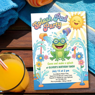 Cute Froggy Splash Pad Water Park Kids Birthday Invitation