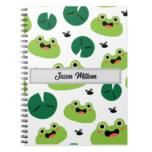 Cute frogs and bees personalised with child's name notebook (Front)