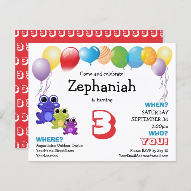 Cute Frogs Balloons Kids Any Age Birthday (Front/Back)