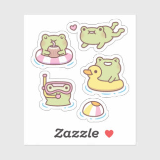 Cute Frogs Enjoying Summer Sticker Set
