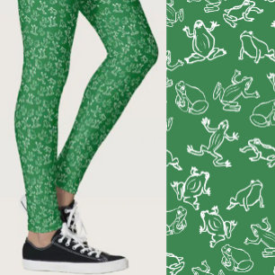 Cute Frogs Green and White Pattern Leggings