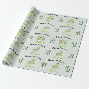 Cute Frogs in Lily Pond Birthday Kids Name Age Wrapping Paper