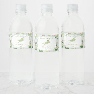 Cute Frogs in Lily Pond Kids Birthday Party Water Bottle Label