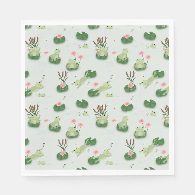 Cute Frogs in Lily Pond Napkin (Front)