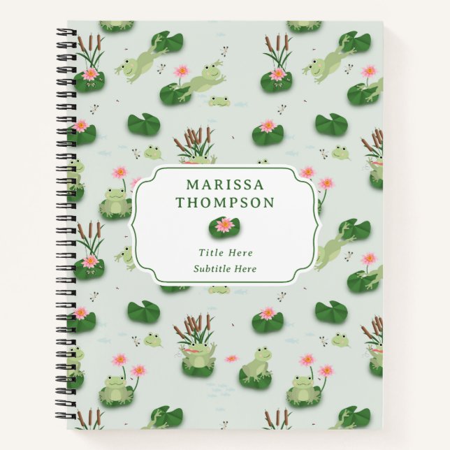 Cute Frogs in Lily Pond Notebook (Front)