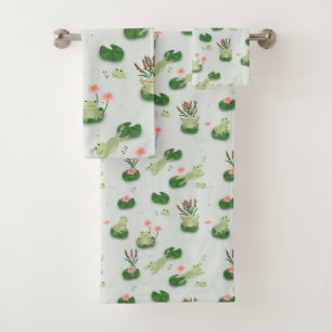 Cute Frogs in Lily Pond Nursery Gender Neutral Bath Towel Set