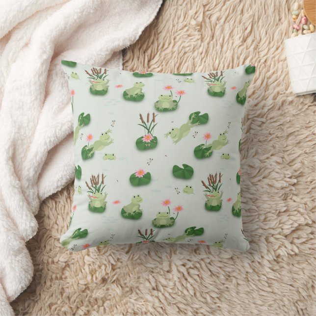 Cute Frogs in Lily Pond Nursery Gender Neutral Cushion (Blanket)