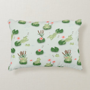 Cute Frogs in Lily Pond Nursery Gender Neutral Decorative Cushion