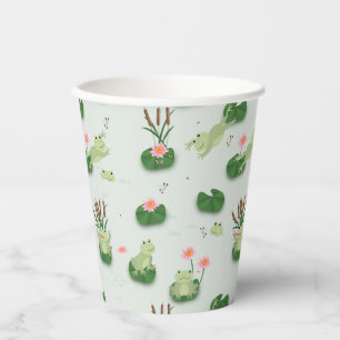 Cute Frogs in Lily Pond Paper Cups