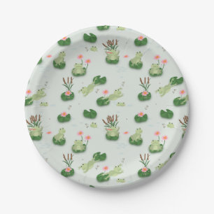 Cute Frogs in Lily Pond Paper Plate