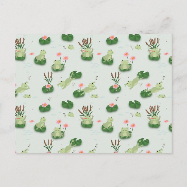 Cute Frogs in Lily Pond Postcard (Front)
