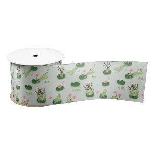 Cute Frogs in Lily Pond Satin Ribbon