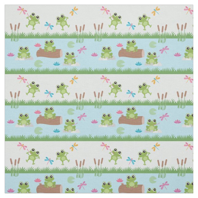 Cute Frogs in Pond Fabric (Swatch)