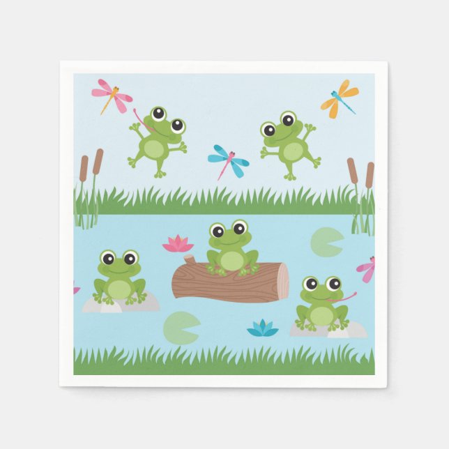 Cute Frogs in Pond Napkin (Front)