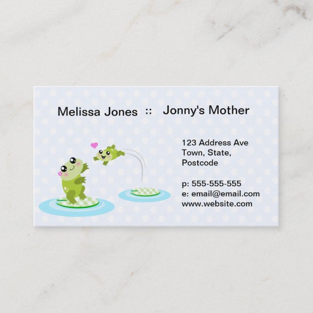 Cute frogs - kawaii mother and child frog business card (Front)