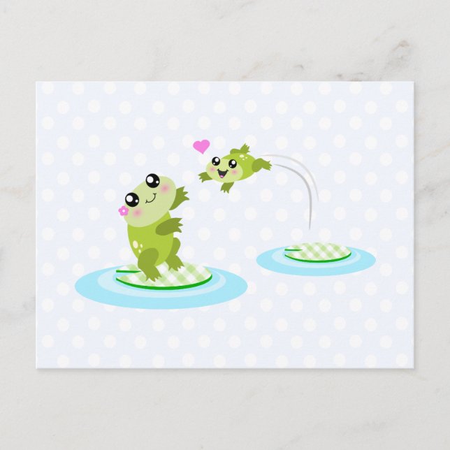 Cute frogs - kawaii mother and child frog postcard (Front)