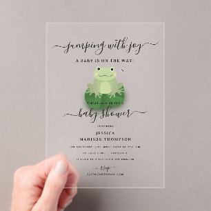 Cute Frogs Lily Pond Gender Neutral Baby Shower Acrylic Invitations