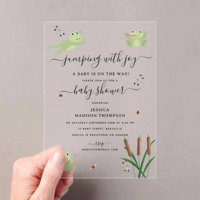 Cute Frogs Lily Pond Gender Neutral Baby Shower  Acrylic Invitations (Insitu (Handheld))