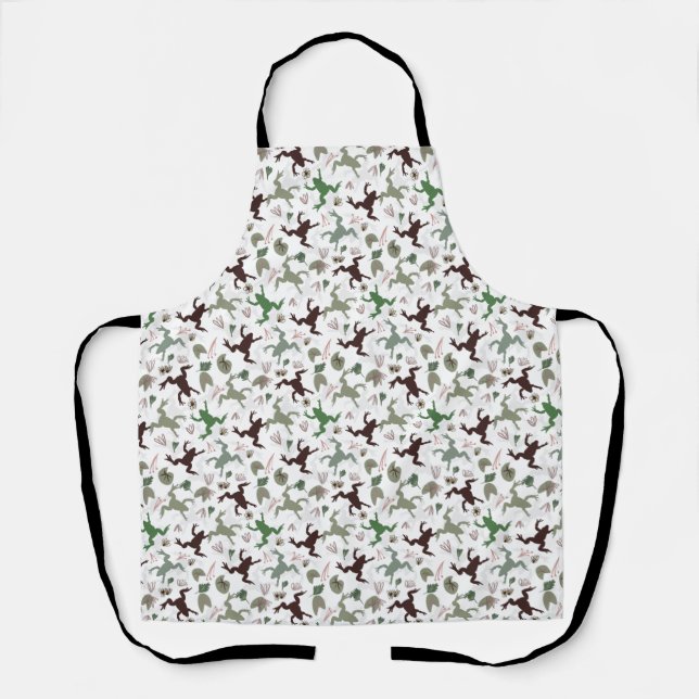 Cute Frogs Nature Floral Pattern Apron (Front)