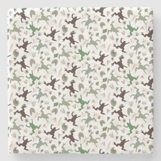 Cute Frogs Nature Floral Pattern Stone Coaster