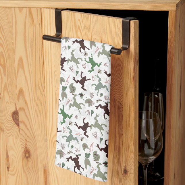 Cute Frogs Nature Floral Pattern Tea Towel (Thirds Fold)